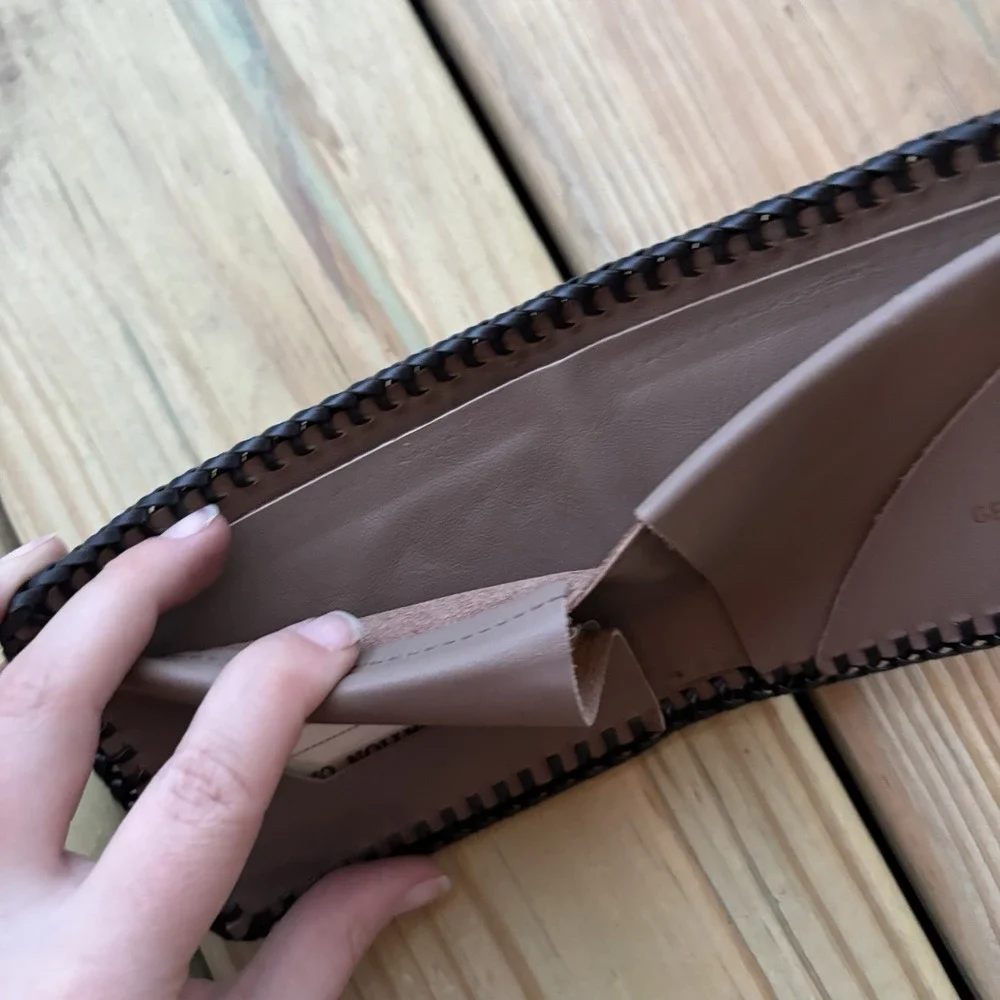 Vintage Hand Tooled Leather Wallet Bi Fold Handmade Whipstitch Raccoon Free Ride
